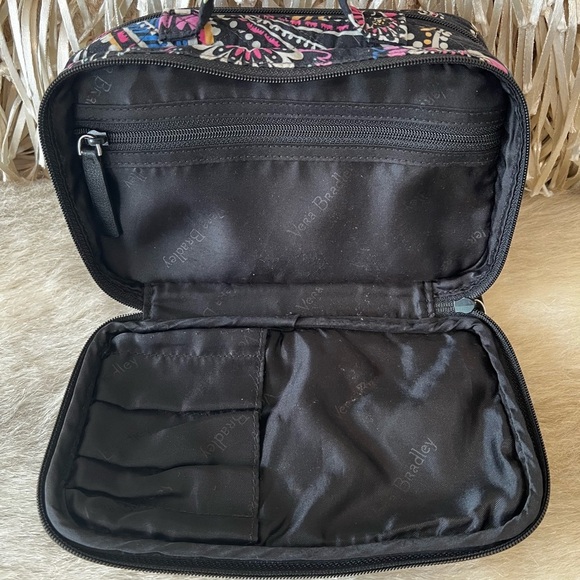 VERA BRADLEY Bandana Swirls Blush & Brush Cosmetic Case Black Pink Blue Travel - Picture 8 of 11